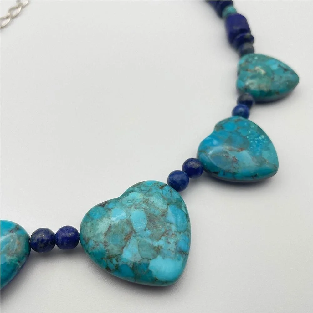 Vintage Jay King Turquoise Lapis Reversible Heart Beaded Necklace DTR Mine Finds